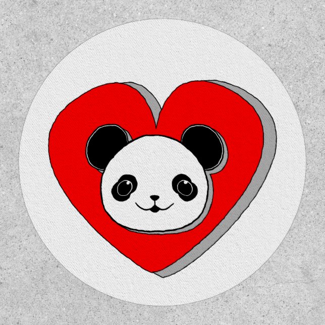 Cute Panda Bear And Red Heart Drawing Patch (Front)