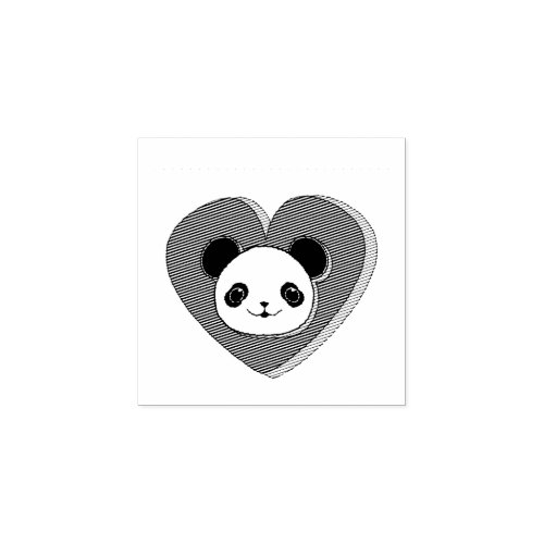 Cute Panda Bear And Red Heart Drawing Rubber Stamp