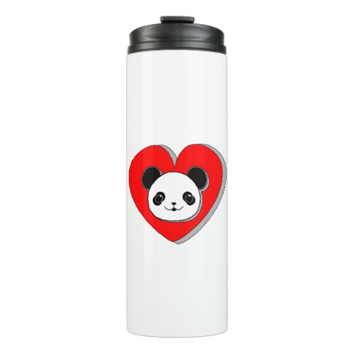 Cute Panda Bear And Red Heart Drawing Thermal Tumbler