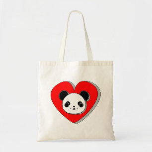 Cute Panda Bear And Red Heart Drawing Tote Bag