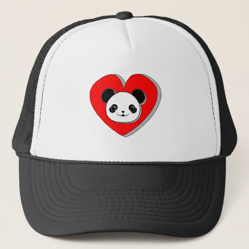 Cute Panda Bear And Red Heart Drawing Trucker Hat