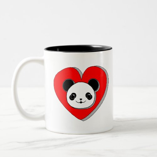 Cute Panda Bear And Red Heart Drawing Two_Tone Coffee Mug