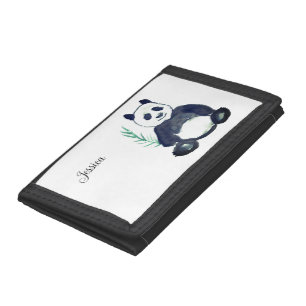 Cute Panda Bear Animal Bamboo Watercolor Tri-fold Wallet