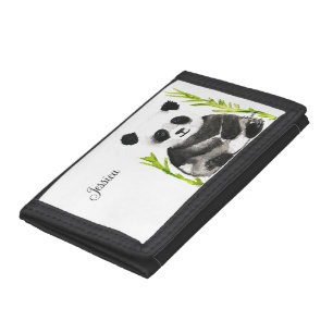 Cute Panda Bear Animal Bamboo Watercolor Tri-fold Wallet
