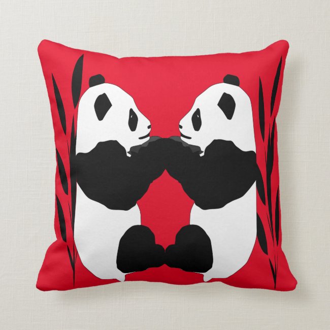 Cute Panda Bear Animals Red Throw Pillow
