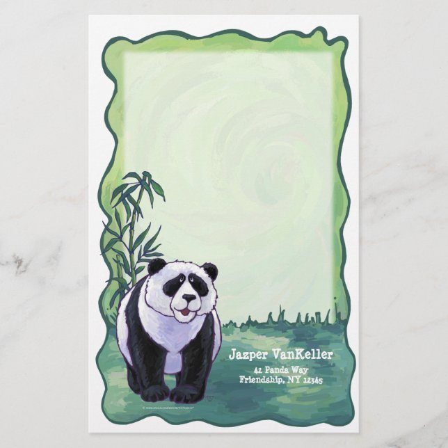 Cute Panda Bear Art Personal Stationery (Front)