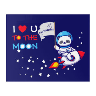 Cute Panda Bear Astronaut On Rocket Ship Kids  Acrylic Print