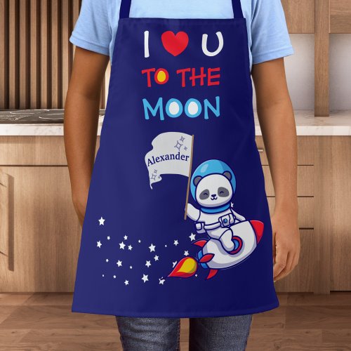 Cute Panda Bear Astronaut On Rocket Ship Kids  Apron