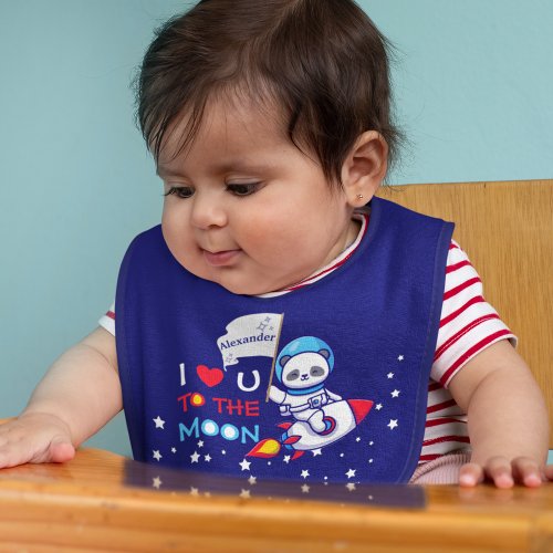 Cute Panda Bear Astronaut On Rocket Ship Kids  Baby Bib