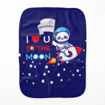 Cute Panda Bear Astronaut On Rocket Ship Kids  Baby Burp Cloth