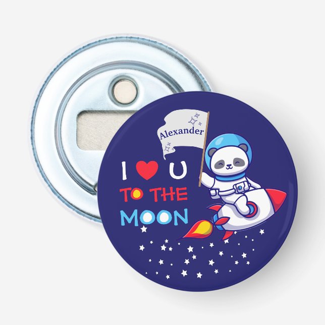 Cute Panda Bear Astronaut On Rocket Ship Kids  Bottle Opener (Front)