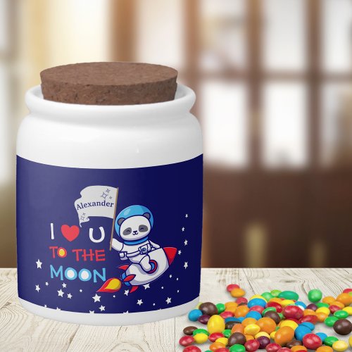 Cute Panda Bear Astronaut On Rocket Ship Kids  Candy Jar