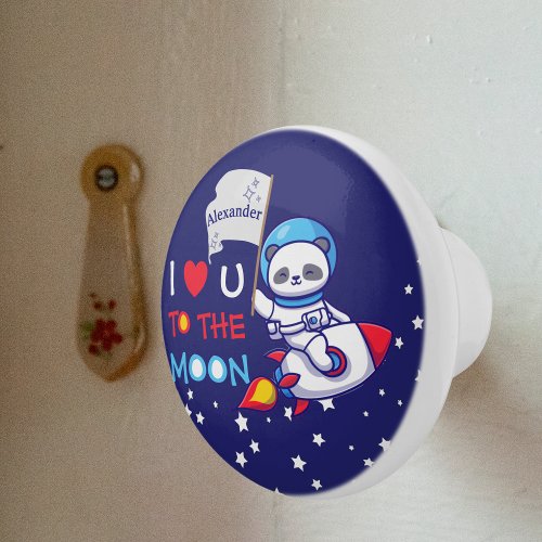 Cute Panda Bear Astronaut On Rocket Ship Kids  Ceramic Knob