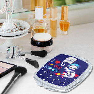 Cute Panda Bear Astronaut On Rocket Ship Kids  Compact Mirror