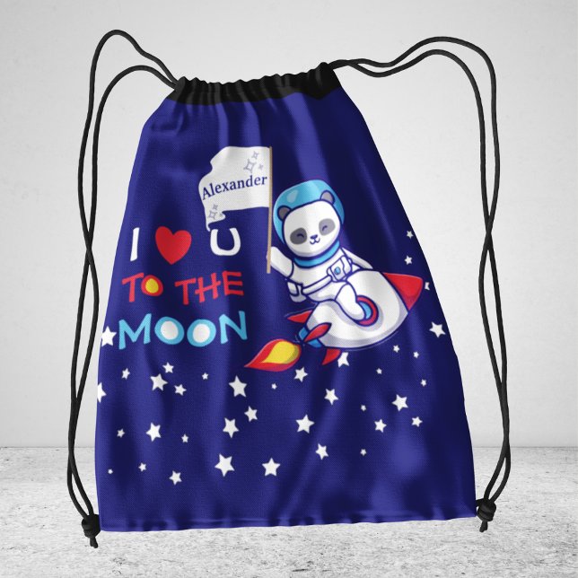 Cute Panda Bear Astronaut On Rocket Ship Kids  Drawstring Bag (Creator Uploaded)