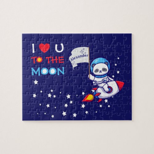 Cute Panda Bear Astronaut On Rocket Ship Kids  Jigsaw Puzzle