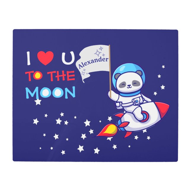 Cute Panda Bear Astronaut On Rocket Ship Kids  Metal Print (Front)