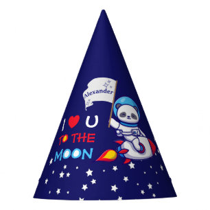 Cute Panda Bear Astronaut On Rocket Ship Kids Party Hat