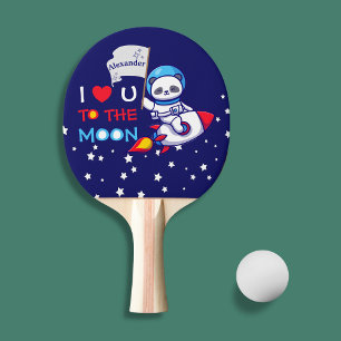 Cute Panda Bear Astronaut On Rocket Ship Kids Ping Pong Paddle