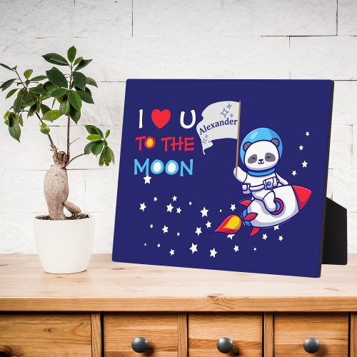 Cute Panda Bear Astronaut On Rocket Ship Kids  Plaque