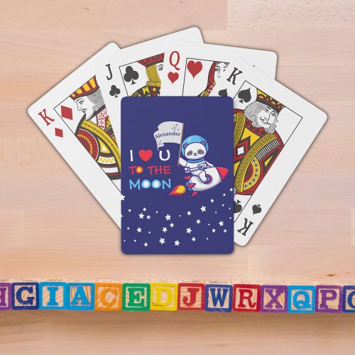 Cute Panda Bear Astronaut On Rocket Ship Kids  Poker Cards