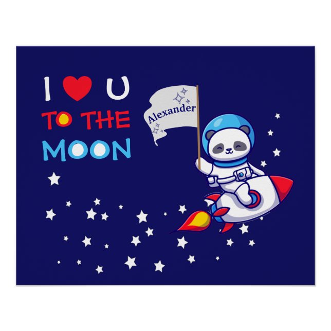 Cute Panda Bear Astronaut On Rocket Ship Kids  Poster (Front)