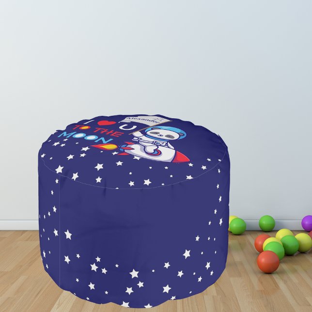 Cute Panda Bear Astronaut On Rocket Ship Kids  Pouf (Creator Uploaded)