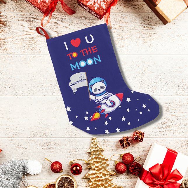 Cute Panda Bear Astronaut On Rocket Ship Kids  Small Christmas Stocking (Creator Uploaded)