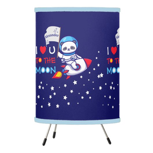 Cute Panda Bear Astronaut On Rocket Ship Kids Tripod Lamp (Left)