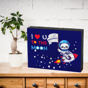 Cute Panda Bear Astronaut On Rocket Ship Kids Wooden Box Sign
