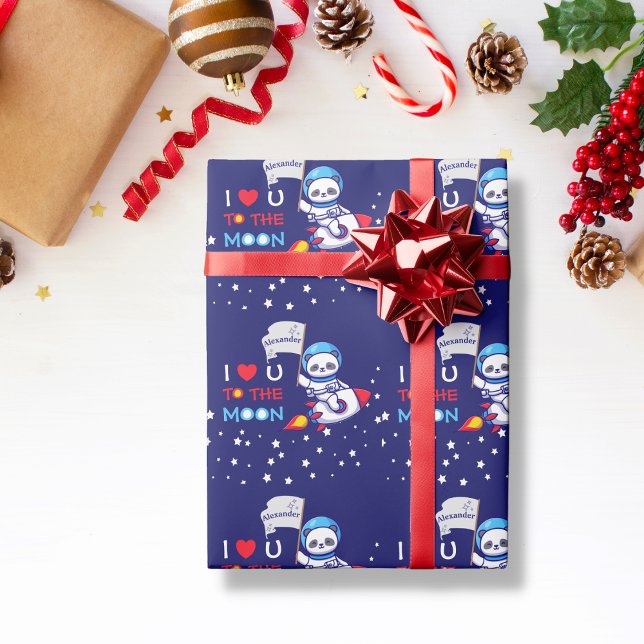 Cute Panda Bear Astronaut On Rocket Ship Kids  Wrapping Paper (Creator Uploaded)