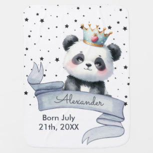Cute Panda Bear Baby Boy Stars White Blanket
