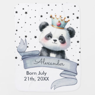Cute Panda Bear Baby Boy Stars White Blanket
