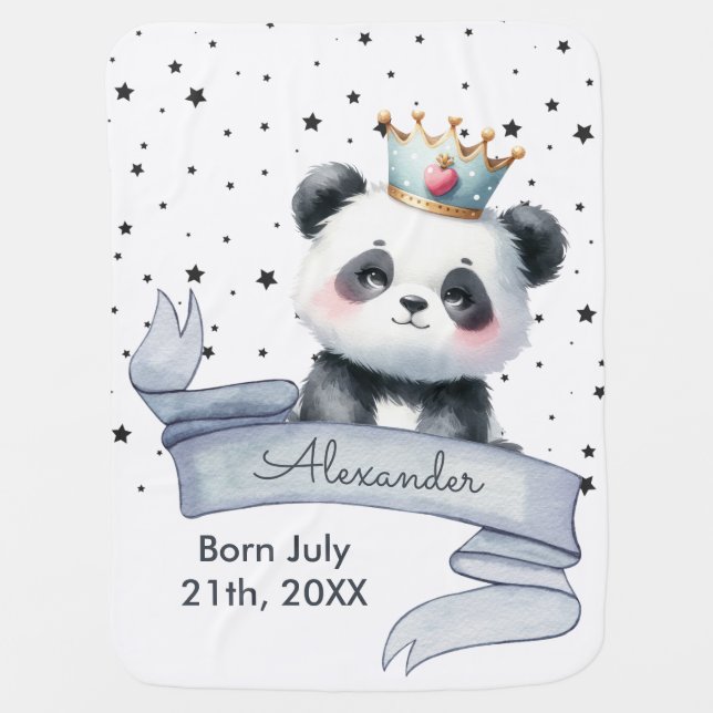 Cute Panda Bear Baby Boy Stars White Blanket (Front)