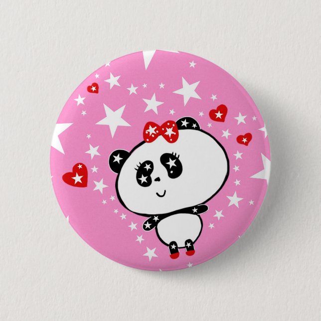 Cute Panda Bear Baby Girl Kawaii Art by LeahG Button (Front)