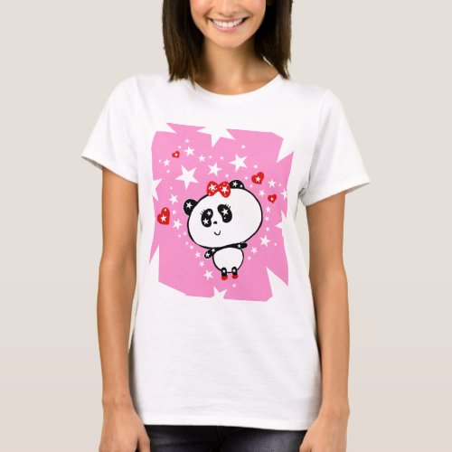 Cute Panda Bear Baby Girl Kawaii Art by LeahG T_Shirt