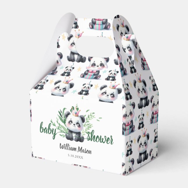 Cute Panda Bear Baby Shower Greenery Favor Boxes (Front Side)