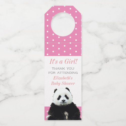 Cute Panda Bear Baby Shower Pink Its a Girl Bottle Hanger Tag