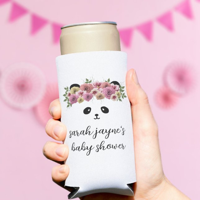 Cute Panda Bear Baby Shower Seltzer Can Cooler  (A cute favor can cooler for your panda themed baby shower. Just add a name)