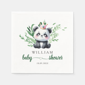 Cute Panda Bear Baby Shower Watercolor Greenery Napkins