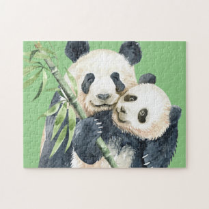 Cute Panda Bear & Baby Watercolor Jigsaw Puzzle