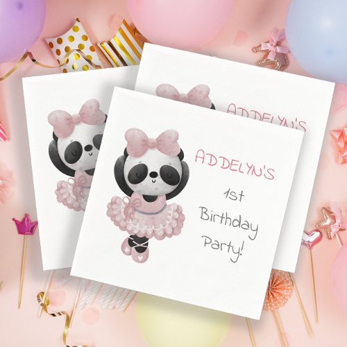 Cute Panda Bear Ballerina 1st Birthday Party  Napkins