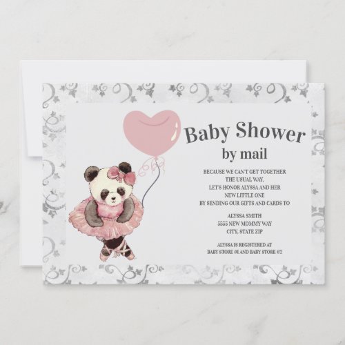 Cute Panda Bear Ballerina Baby Girl Shower BY MAIL Invitation