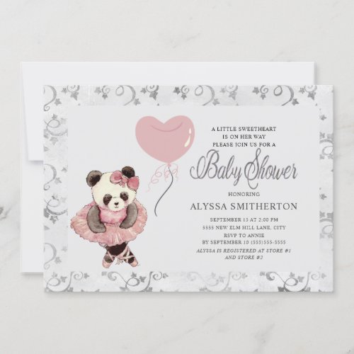 Cute Panda Bear Ballerina Baby Girl Shower Invitation