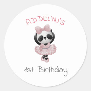 Cute Panda Bear Ballerina Child's 1st Birthday  Classic Round Sticker