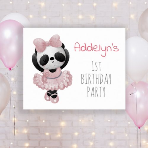 Cute Panda Bear Ballerina Girls 1st Birthday  Poster