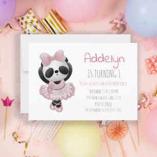 Cute Panda Bear Ballerina Pink 1st Birthday  Invitation