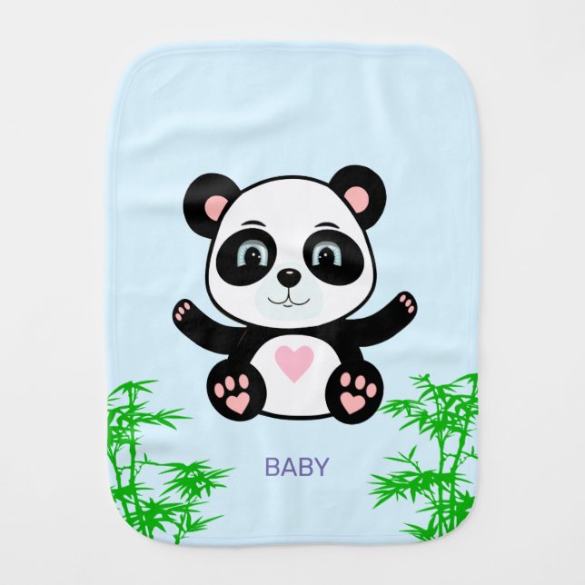 Cute Panda Bear & Bamboo Baby Burp Cloth (Front)