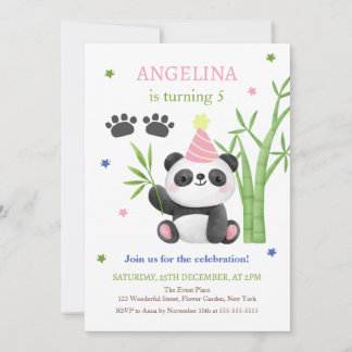Cute Panda Bear Bamboo Birthday  Invitation