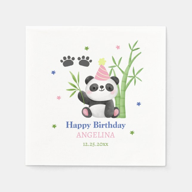 Cute Panda Bear Bamboo Birthday  Napkins (Front)